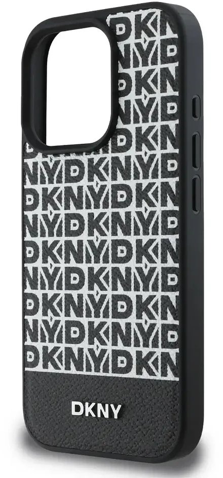 DKNY PU Leather Repeat Pattern Bottom Stripe MagSafe Apple iPhone 16 Pro dėklas telefonui juodos spalvos