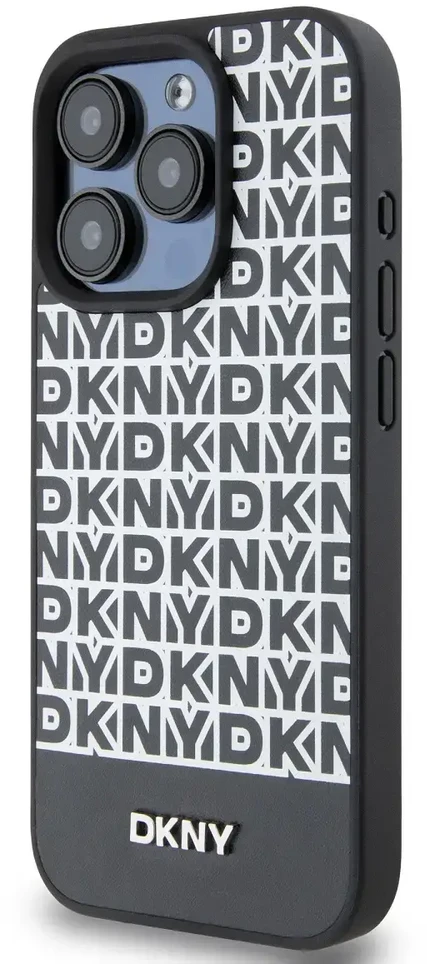DKNY PU Leather Repeat Pattern Bottom Stripe MagSafe dėklas telefonui Apple iPhone 14 Pro Max juodos spalvos