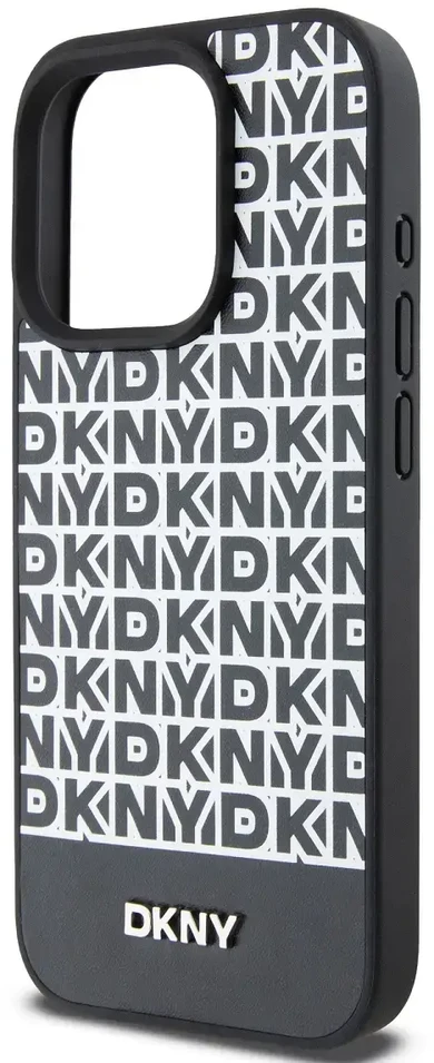 DKNY PU Leather Repeat Pattern Bottom Stripe MagSafe dėklas telefonui Apple iPhone 14 Pro Max juodos spalvos