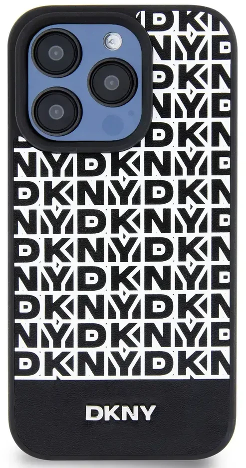 DKNY PU Leather Repeat Pattern Bottom Stripe MagSafe dėklas telefonui Apple iPhone 14 Pro Max juodos spalvos