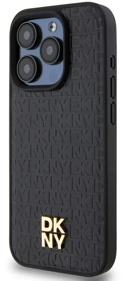 Apple iPhone 15 Pro Max DKNY odinis dėklas Monogram Pattern Metal Logo MagSafe (DKHMP15XPSHRPSK) juodos spalvos