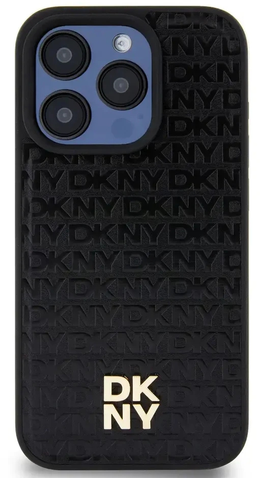 DKNY DKHMP14LPSHRPSK Apple iPhone 14 Pro 6.1 inch juodos spalvos kietas dėklas Leather Pattern Metal Logo MagSafe