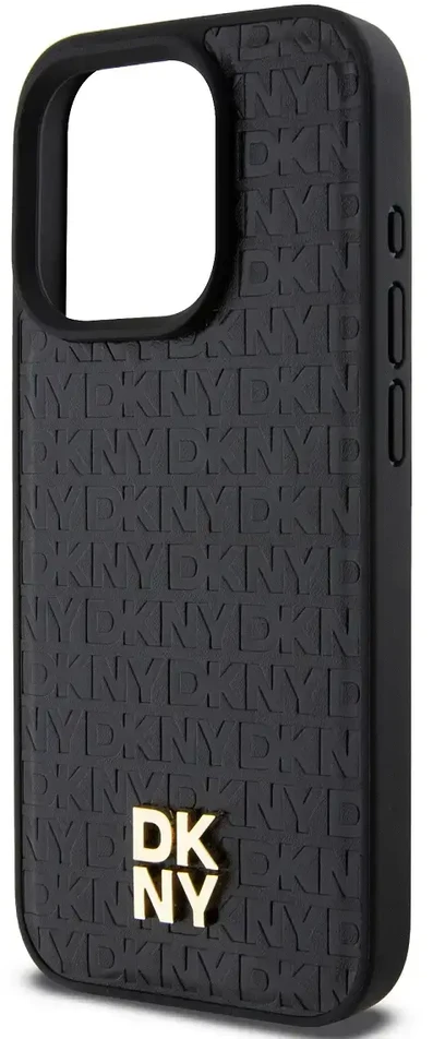 Apple iPhone 15 Pro Max DKNY odinis dėklas Monogram Pattern Metal Logo MagSafe (DKHMP15XPSHRPSK) juodos spalvos