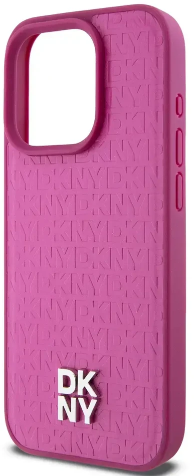 DKNY DKHMP15LPSHRPSP Apple iPhone 15 Pro 6.1 inch rožinės spalvos kietas dėklas Leather Monogram Pattern Metal Logo MagSaf