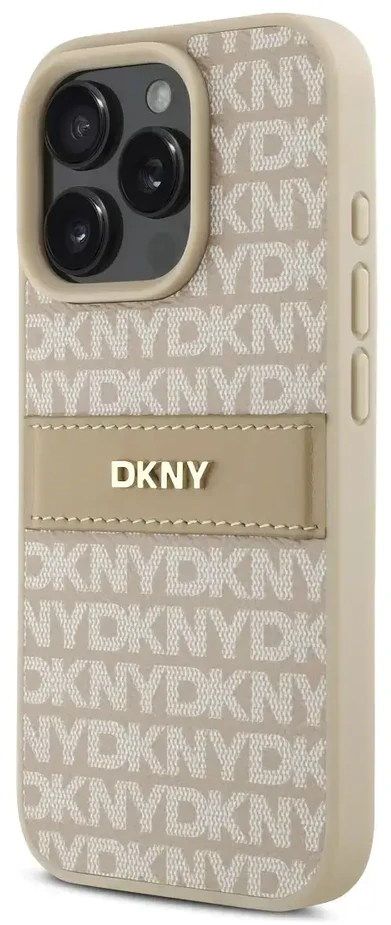 DKNY PU Leather Repeat Pattern Tonal Stripe Apple iPhone 16 Pro Max dėklas telefonui rožinės spalvos