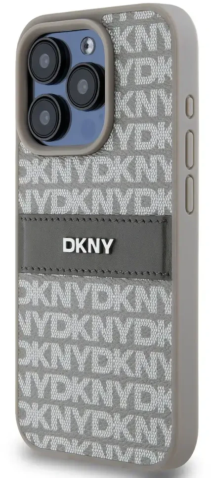 Apple iPhone 15 Pro DKNY odinis dėklas Mono Stripe & Metal Logo (DKHCP15LPRTHSLE) beige