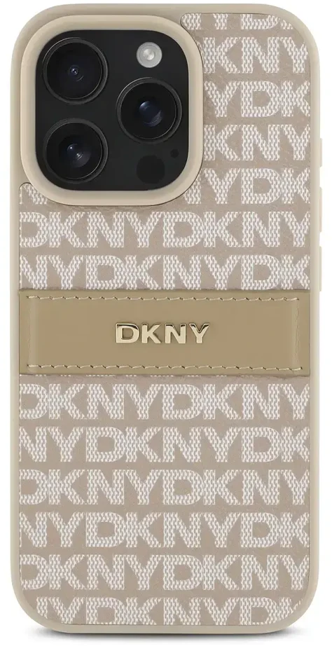DKNY PU Leather Repeat Pattern Tonal Stripe Apple iPhone 16 Pro Max dėklas telefonui rožinės spalvos
