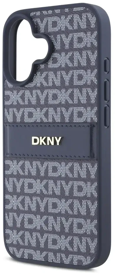 DKNY PU Leather Repeat Pattern Tonal Stripe Apple iPhone 16 dėklas telefonui mėlynos spalvos