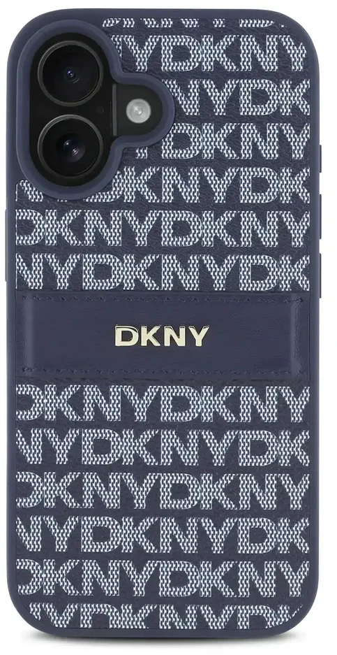 DKNY PU Leather Repeat Pattern Tonal Stripe Apple iPhone 16 dėklas telefonui mėlynos spalvos