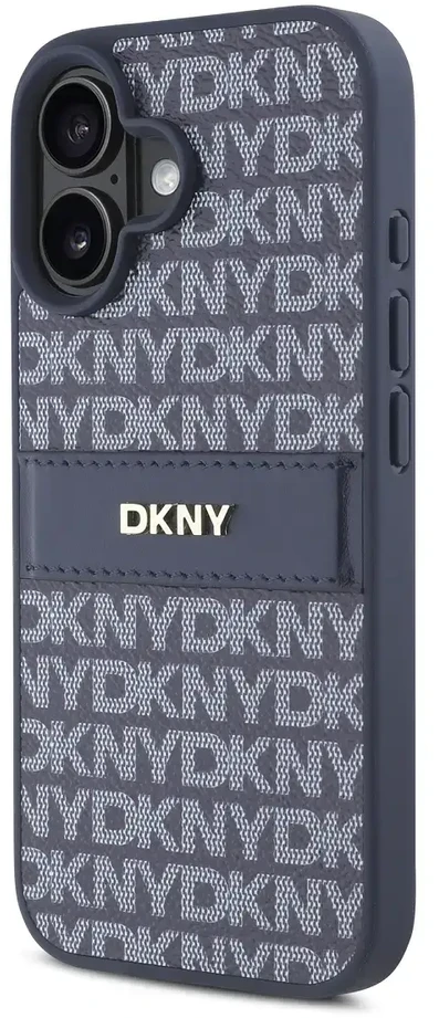 DKNY PU Leather Repeat Pattern Tonal Stripe Apple iPhone 16 dėklas telefonui mėlynos spalvos