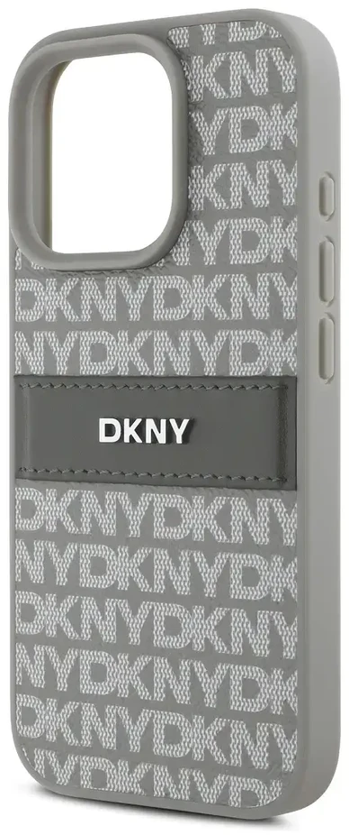 DKNY PU Leather Repeat Pattern Tonal Stripe Apple iPhone 16 Pro Max dėklas telefonui smėlio spalvos