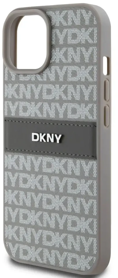 Apple iPhone 13 / 14 / 15 DKNY odinis dėklas Mono Stripe & Metal Logo (DKHCP15SPRTHSLE) beige
