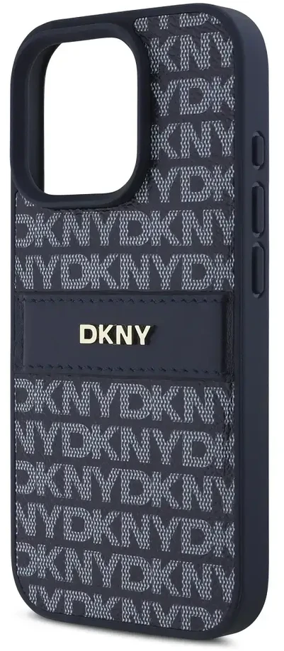 DKNY PU Leather Repeat Pattern Tonal Stripe Apple iPhone 16 Pro dėklas telefonui mėlynos spalvos