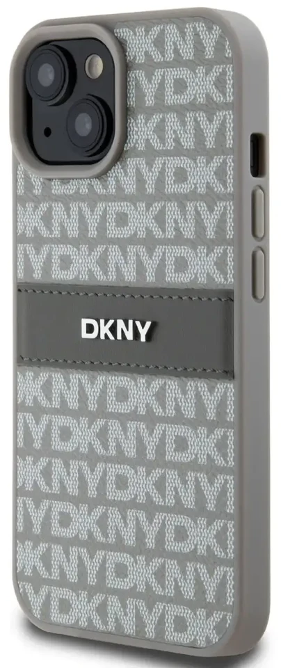 Apple iPhone 13 / 14 / 15 DKNY odinis dėklas Mono Stripe & Metal Logo (DKHCP15SPRTHSLE) beige