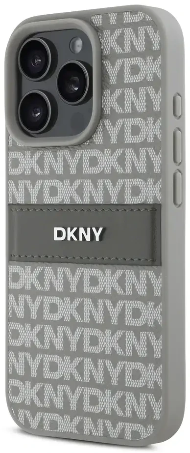 DKNY PU Leather Repeat Pattern Tonal Stripe Apple iPhone 16 Pro Max dėklas telefonui smėlio spalvos