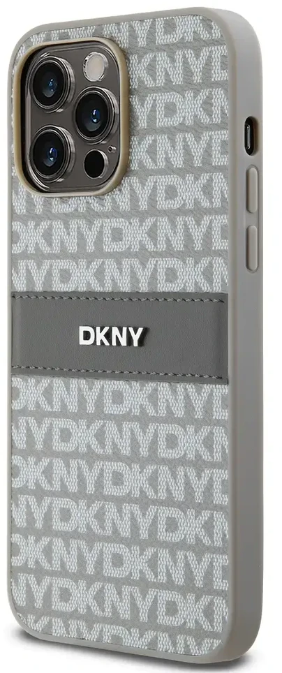 Apple iPhone 14 Pro DKNY dėklas odinis Mono Stripe & Metal Logo (DKHCP14LPRTHSLE) beige