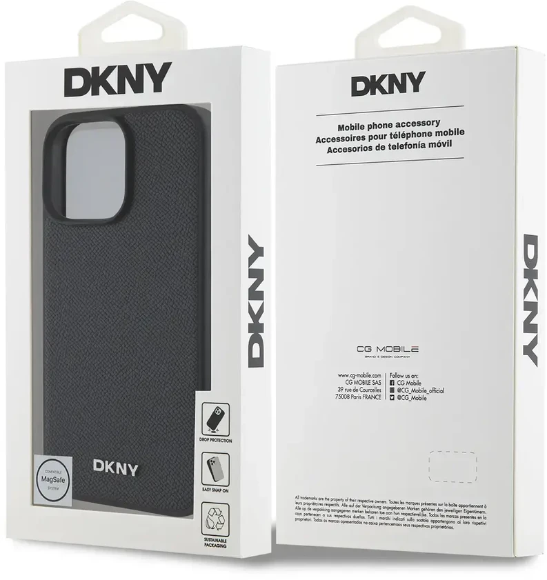DKNY PU Leather Sidabrinis Metal Logo Magsafe Apple iPhone 16 Pro dėklas jūsų telefonui juodos spalvos