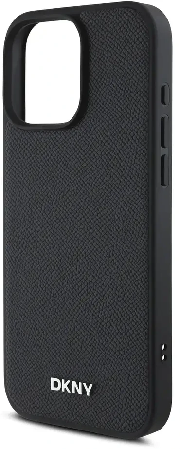 DKNY PU Leather Sidabrinis Metal Logo Magsafe Apple iPhone 16 Pro dėklas jūsų telefonui juodos spalvos
