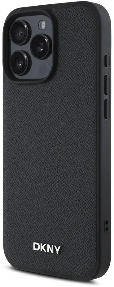 DKNY PU Leather Sidabrinis Metal Logo Magsafe Apple iPhone 16 Pro Max dėklas telefonui juodos spalvos