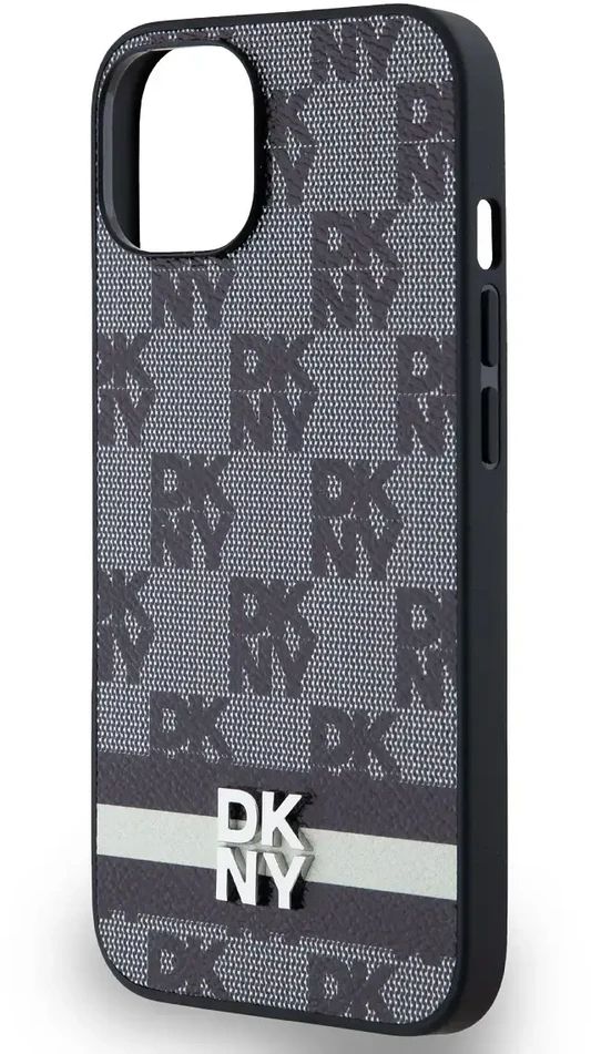 Apple iPhone 13 / 14 / 15 DKNY odinis dėklas Checkered Mono Pattern & Printed Stripes (DKHCP14SPCPTSSK) juodos spalvos