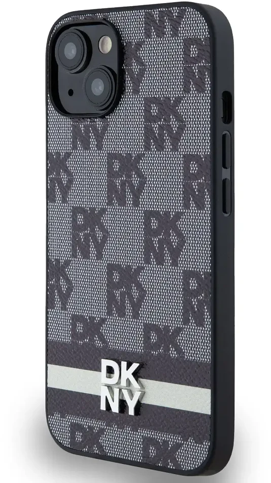 Apple iPhone 13 / 14 / 15 DKNY odinis dėklas Checkered Mono Pattern & Printed Stripes (DKHCP14SPCPTSSK) juodos spalvos