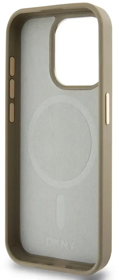DKNY PU odos languoto dizaino „MagSafe“ dėklas, skirtas „Apple iPhone 15 Pro“ telefonui (pilkas)