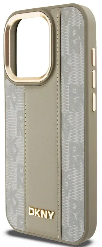 DKNY PU Leather Checkered Pattern Magsafe dėklas telefonui Apple iPhone 15 Pro Max rusvai gelsvas