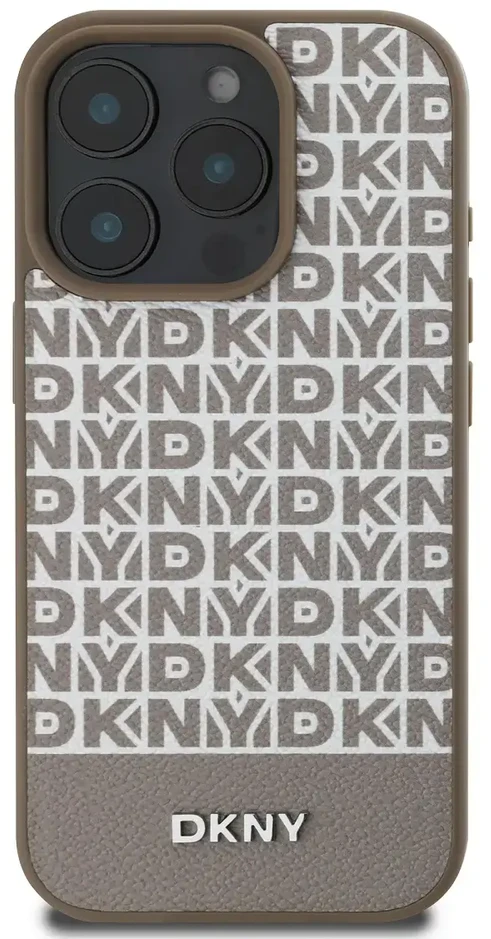 Dėklas DKNY PU odos kartotinio rašto apatinė juostelė MagSafe Apple iPhone 16 Pro Brown