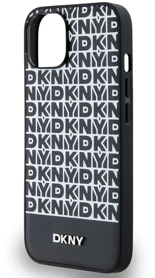 DKNY PU Leather Repeat Pattern Bottom Stripe MagSafe dėklas telefonui Apple iPhone 14 juodos spalvos