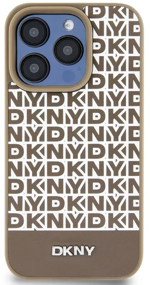 DKNY PU Leather Repeat Pattern Bottom Stripe MagSafe dėklas telefonui Apple iPhone 14 Pro Max rudos spalvos