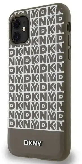 DKNY PU Leather Repeat Pattern Bottom Stripe MagSafe dėklas telefonui Apple iPhone 11 rudos spalvos