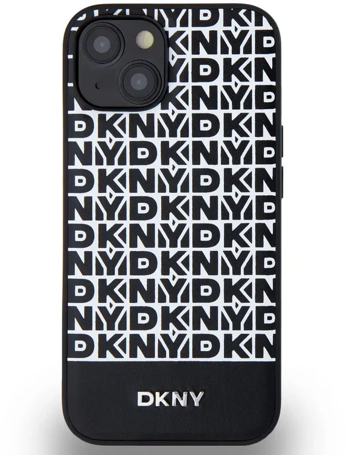 DKNY PU Leather Repeat Pattern Bottom Stripe MagSafe dėklas telefonui Apple iPhone 14 juodos spalvos