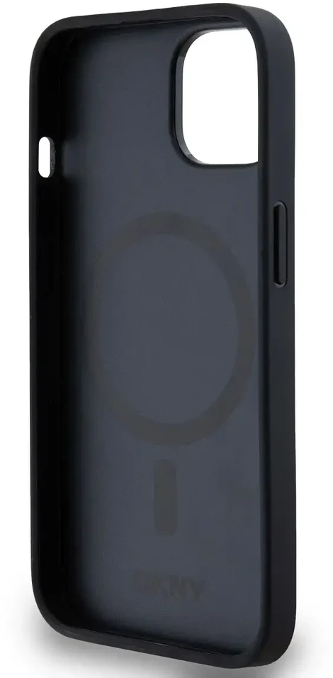 DKNY PU Leather Repeat Pattern Bottom Stripe MagSafe dėklas telefonui Apple iPhone 14 juodos spalvos