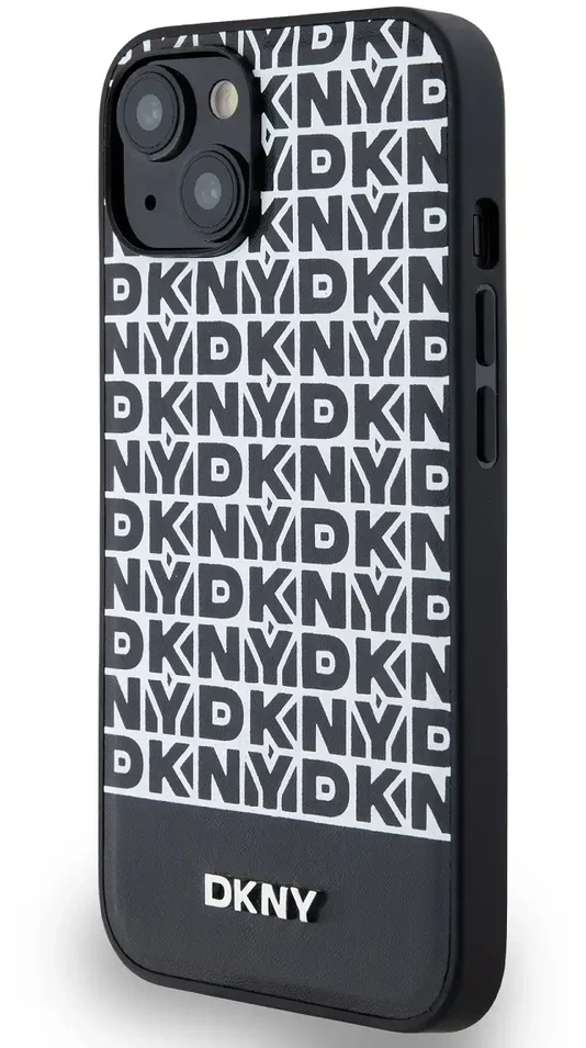 DKNY PU Leather Repeat Pattern Bottom Stripe MagSafe dėklas telefonui Apple iPhone 14 juodos spalvos