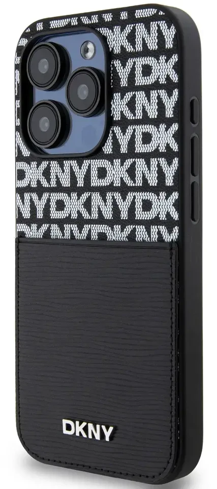 DKNY PU Leather Repeat Pattern Card Pocket dėklas telefonui Apple iPhone 15 Pro juodos spalvos