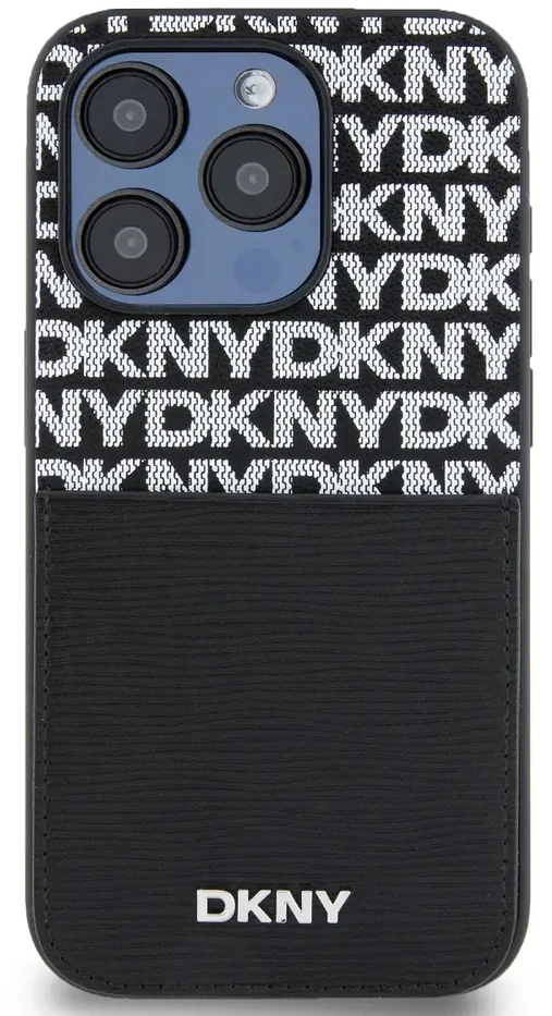 DKNY PU Leather Repeat Pattern Card Pocket dėklas telefonui Apple iPhone 14 Pro Max juodos spalvos