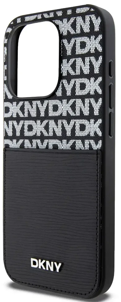 DKNY PU Leather Repeat Pattern Card Pocket dėklas telefonui Apple iPhone 15 Pro juodos spalvos