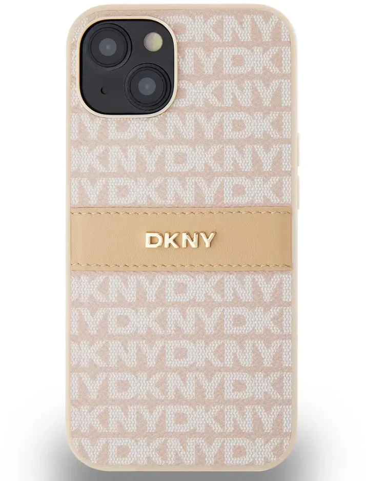 Apple iPhone 13 / 14 / 15 DKNY odinis dėklas Mono Stripe & Metal Logo (DKHCP14SPRTHSLP) rožinės spalvos