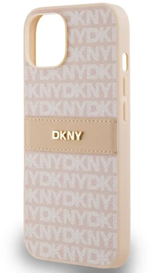 Apple iPhone 13 / 14 / 15 DKNY odinis dėklas Mono Stripe & Metal Logo (DKHCP14SPRTHSLP) rožinės spalvos