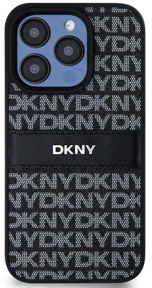 Apple iPhone 14 Pro Max DKNY odinis dėklas Mono Stripe & Metal Logo (DKHCP14XPRTHSLK) juodos spalvos