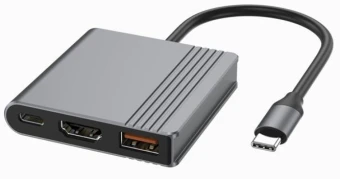 Gembird A-CM-COMBO3-05 USB Type-C 3 viename daugiaprievadis adapteris (USB prievadas + HDMI + USB-C vaizdo įrašymo įrenginys), pilkas