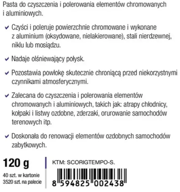 Amio Parys TEMPO Chromuotų paviršių poliravimo pasta, 120 g