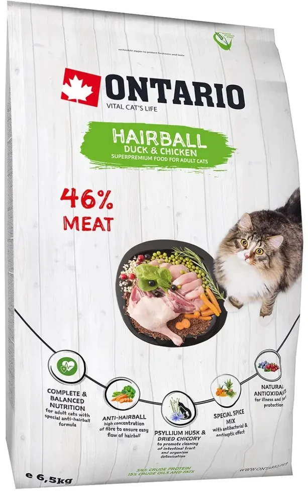 Sausā barība kaķiem - Ontario Cat Hairball, 6.5kg