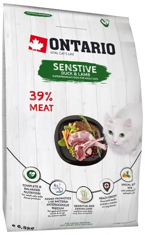 Ontario Cat Sensitive/Derma 6,5kg (Jautrioms)