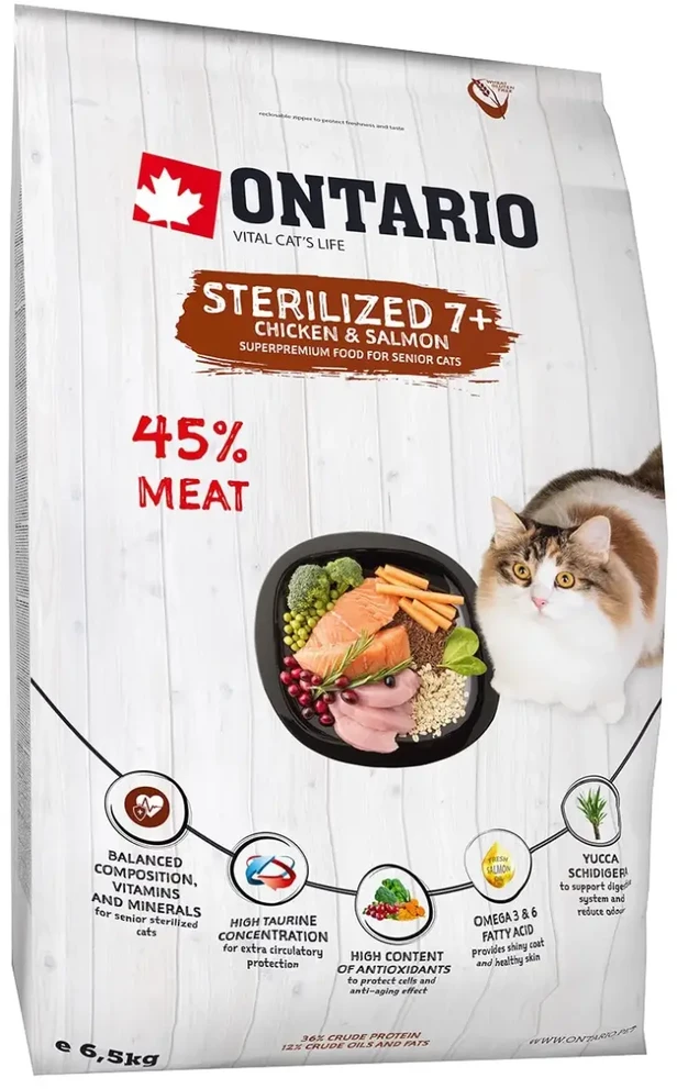 Sausā barība kaķiem - Ontario Cat Sterilised 7+, 6.5kg