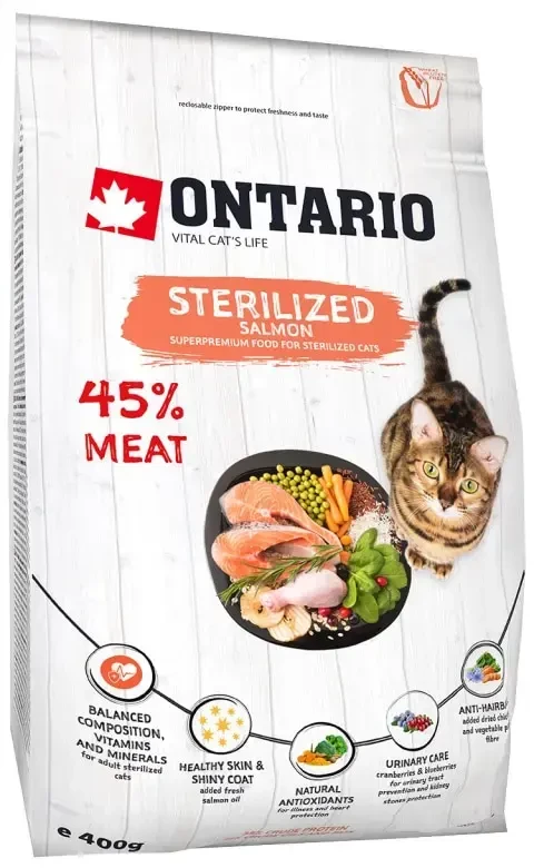 Ontario Cat Sterilised lašiša 0,4kg (Sterilizuotoms su lašiša)