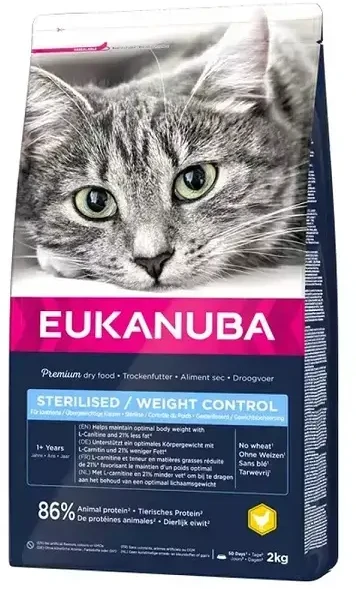 EUKANUBA Sterilizuotos/Svorio kontrolės Vištienos sausas maistas - 2kg