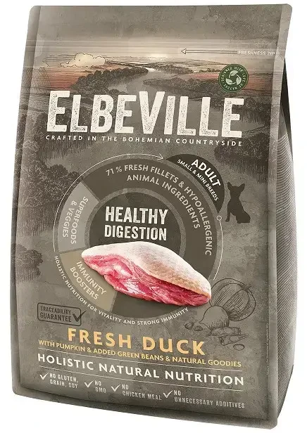 Sausas šunų maistas - ELBEVILLE Adult Mini Fresh antiena Healthy Digestion 4kg