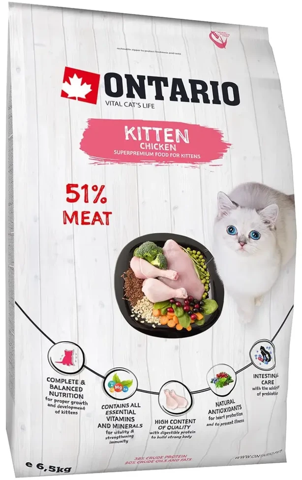 Sausā barība kaķēniem - Ontario Cat Kitten vištiena, 6.5kg