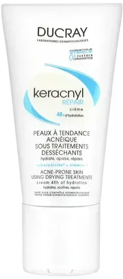 Ducray Keracnyl Moisturizing Repair Creme drėkinamasis kremas į aknę linkusiai odai, 50 ml